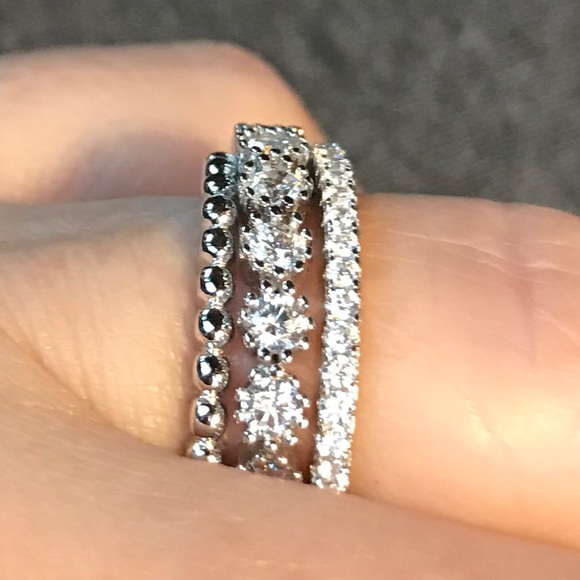Unique Stack Ring Set, Sterling Silver & CZ - Picture 4 of 10